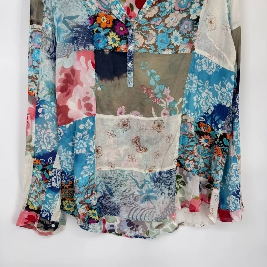 Magazine Popover Top Womens Large Cotton Patchwork Country Boho Cottagecore - Image 3