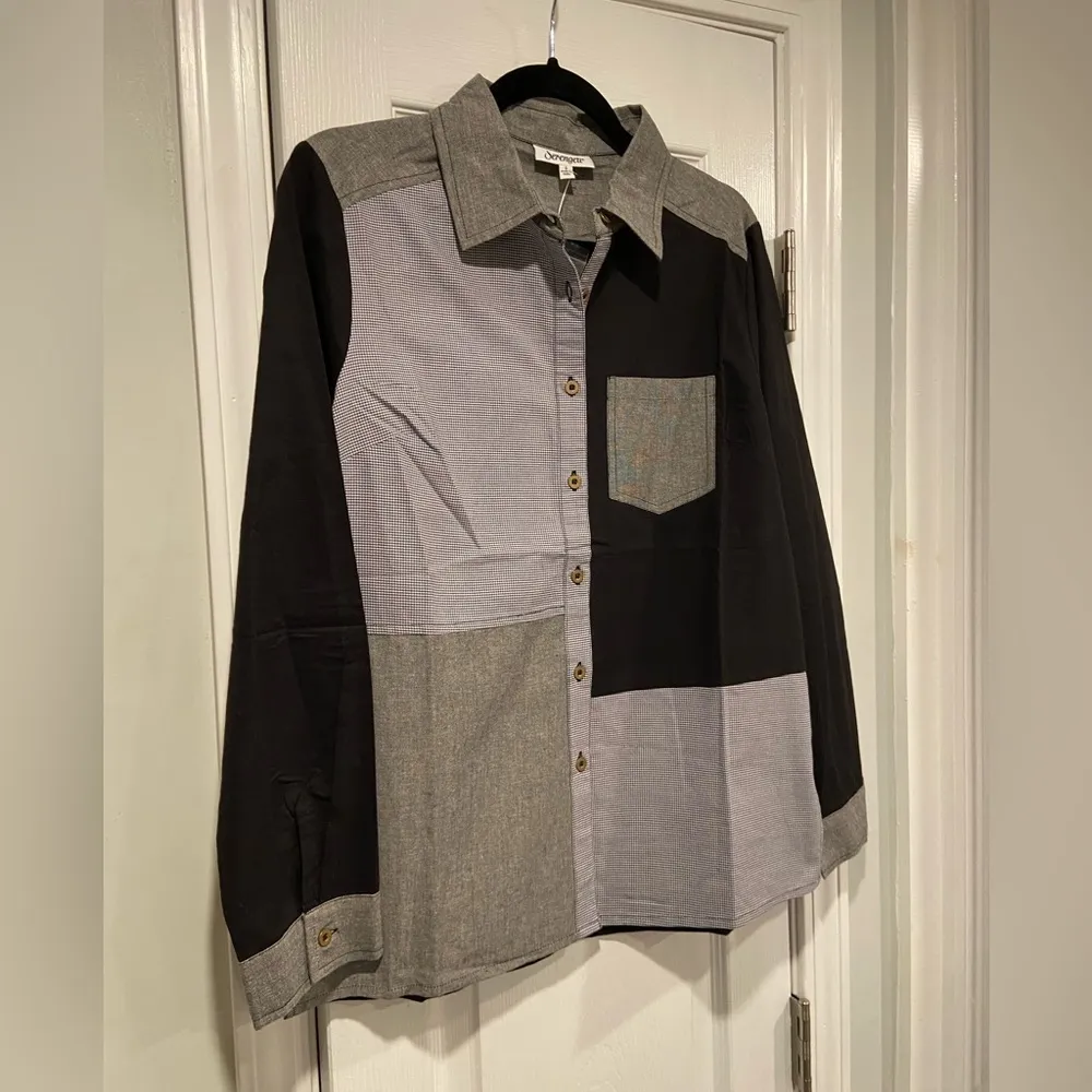 NWT Serengeti Size S Black Gray Check Colorblock Cotton Long Sleeve Button Shirt - Image 3