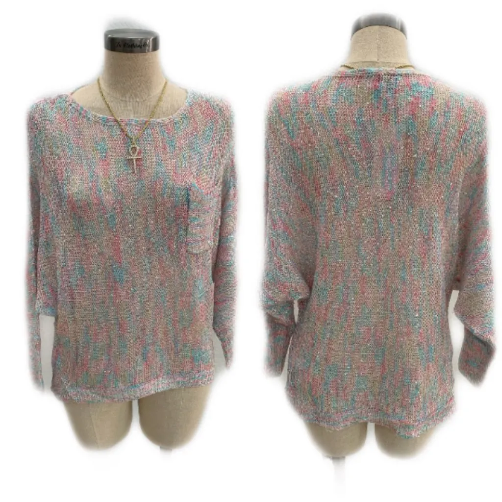 Multicolor Pastel Rainbow Knit Sweater | Size M | Lightweight & Casual Pink Size M - Image 2