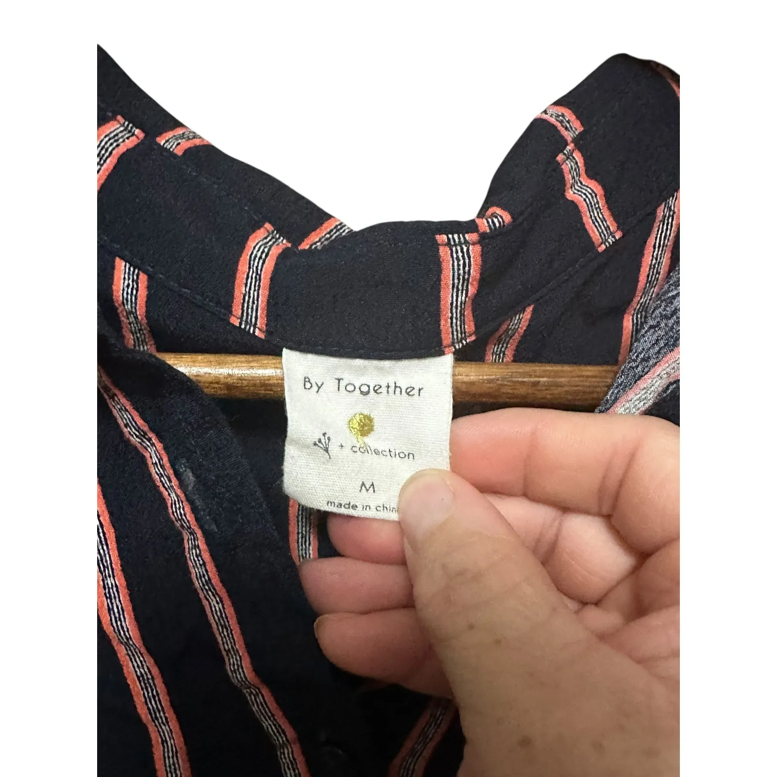 Striped Button‎ Down Shirt By Together Collared Short Sleeve Top - Image 4