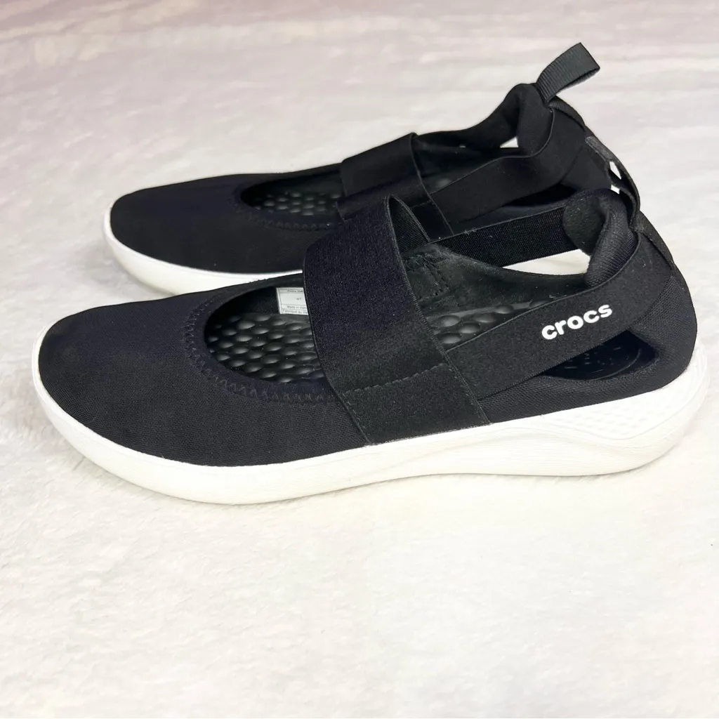 CROCS LiteRide Mary Jane Sneakers Black & White Size 7 - Image 10