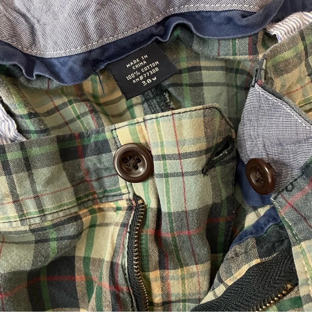 J.Crew  Cotton Blue Madras Plaid Flat Front Preppy Club Long Shorts mens 38 - Image 7