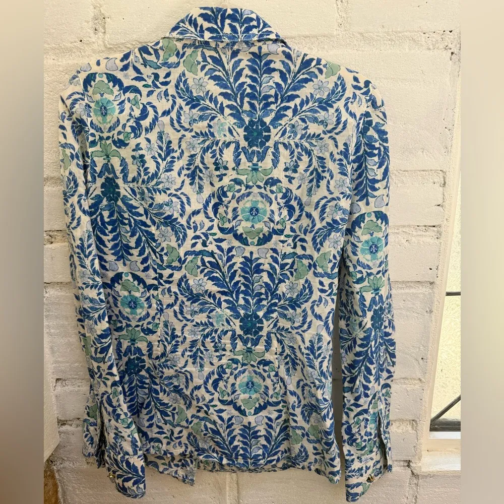 Tory Burch Floral Blue and Green Button-Up Shirt size 2 - Image 7