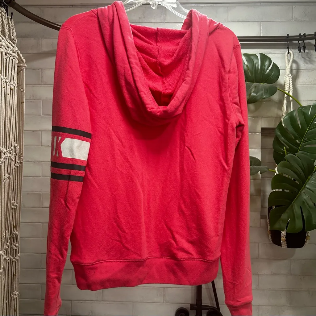 Women’s NEON Pink PINK V-Neck Hoodie Sweatshirt M Medium - Image 2