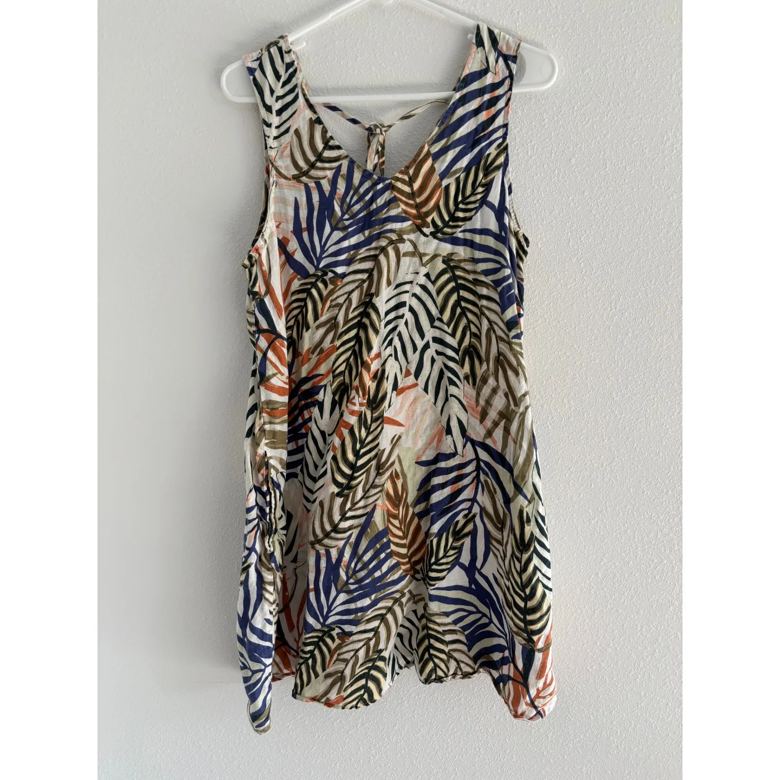 Tahari Dress Womens Medium Cream Palm Linen Tropical‎ Vacation Coastal Beachy - Image 2