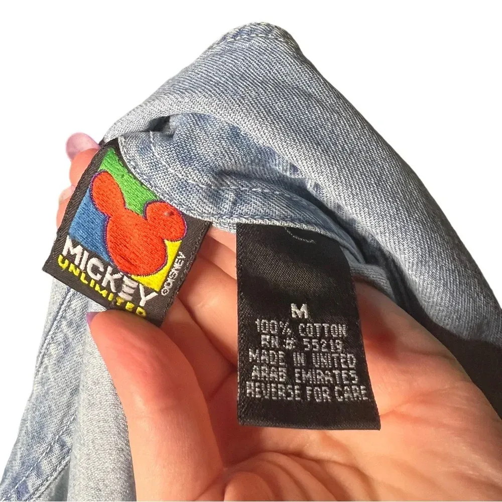 Vintage Disney Mickey Mouse Denim Button-Down Shirt Cotton M - Image 5