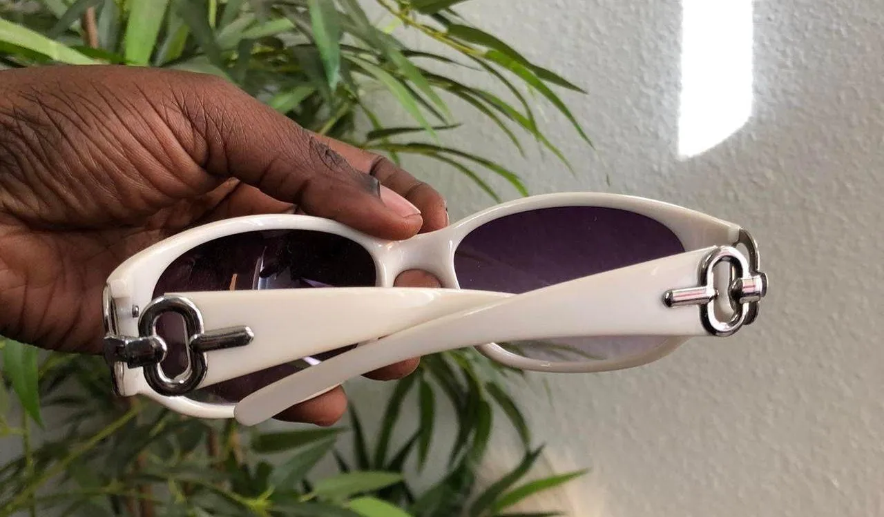Y2K White Cream Purple Sunglasses Silver LInks #grunge #stagecoach #whimsygoth #gothic #coquette - Image 5