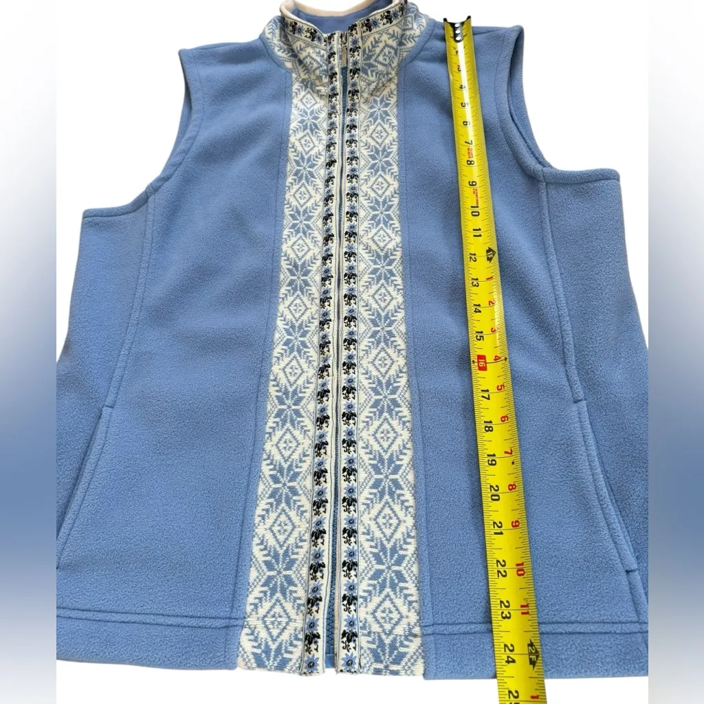 LL Bean Vest Jacket Blue Nordic Snowflake Fleece Mock Neck Full Zip Womens Med - Image 11