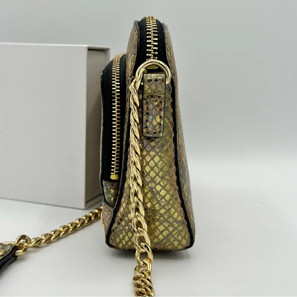 Milly Metallic Iridescent Gold Mini Crossbody Snakeskin Party Bag Chain Strap - Image 5