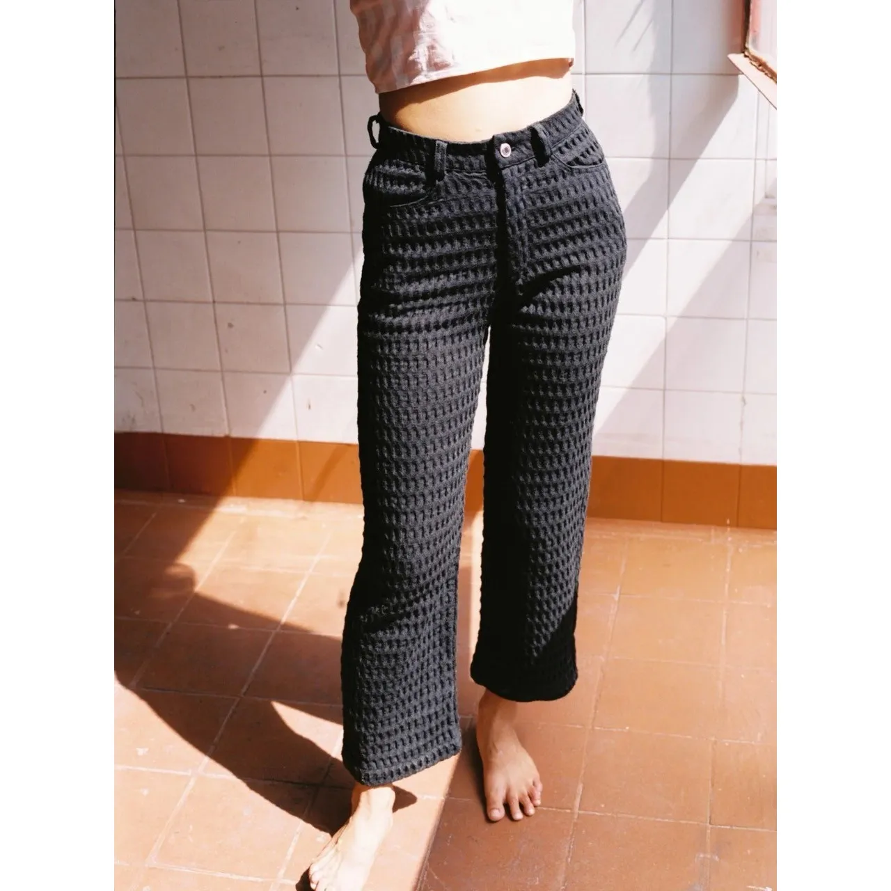 Aniela Parys Effy Waffle Knit High Waisted Trousers Black Size M Size M - Image 4