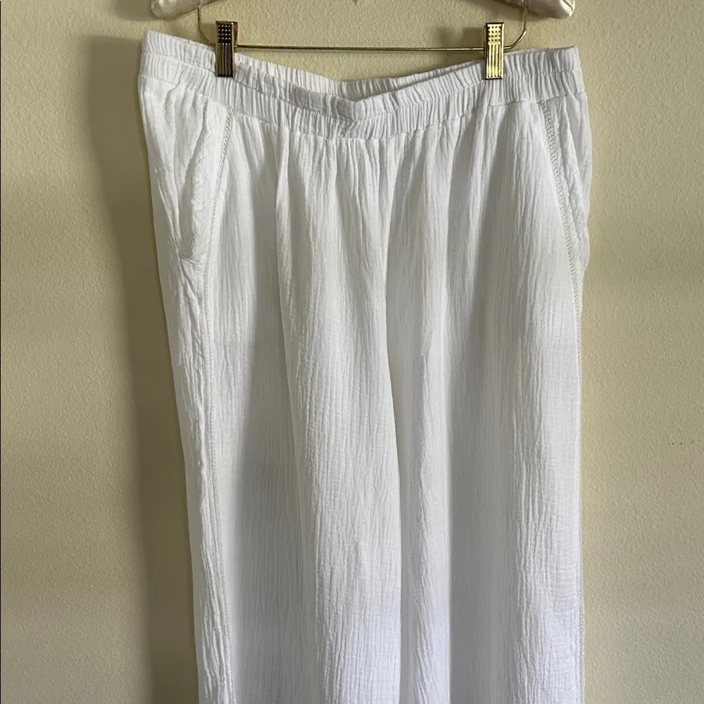 Japna 100% gauze cotton white boho pull on elastic waist wide leg pants XL​​ - Image 2