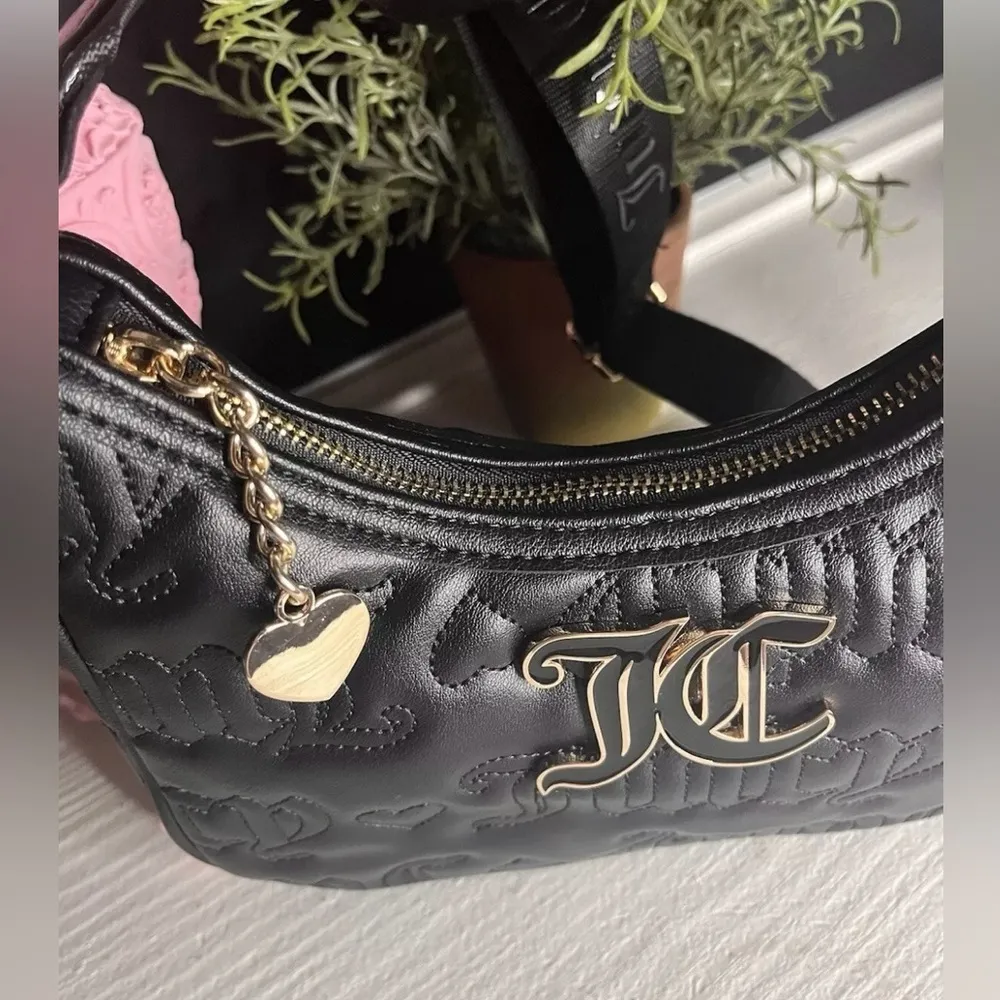 Juicy Couture League Embossed Hobo Crossbody Bag Black w Pouch & Charm NWT - Image 3