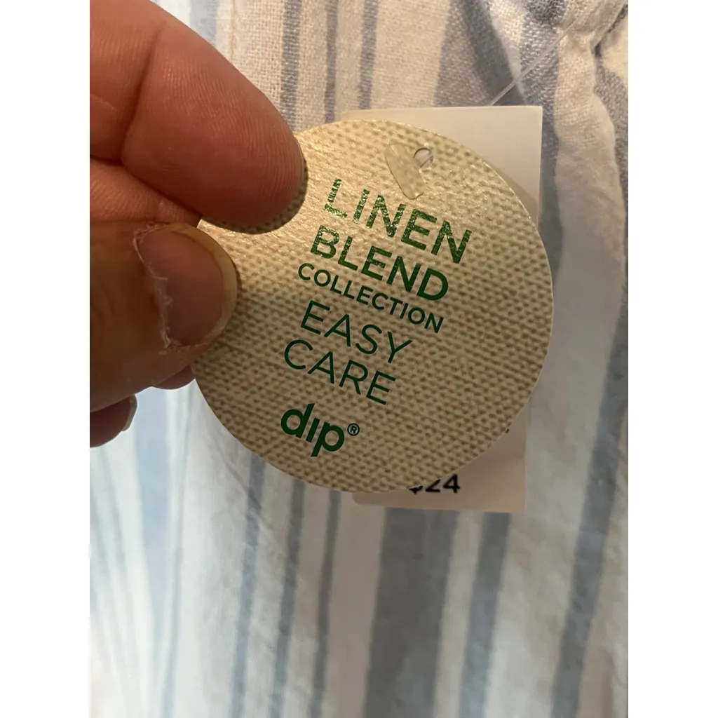 Dip Sleeveless Top Womens L Blue White Stripe Button Up Sleeveless Linen Blouse Size L - Image 9