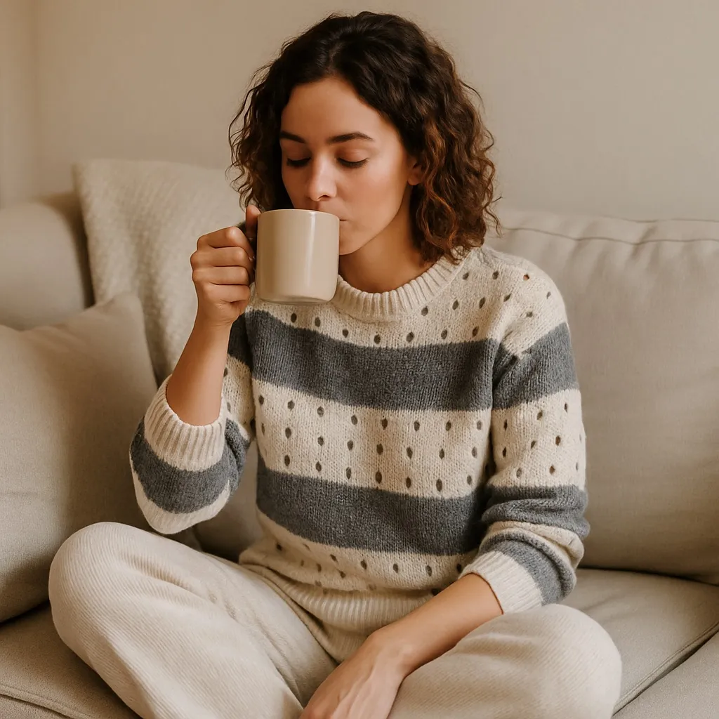 Lush Open Knit Striped Sweater S Soft Cream & Charcoal Coastal Grandma Pullover - Image 14