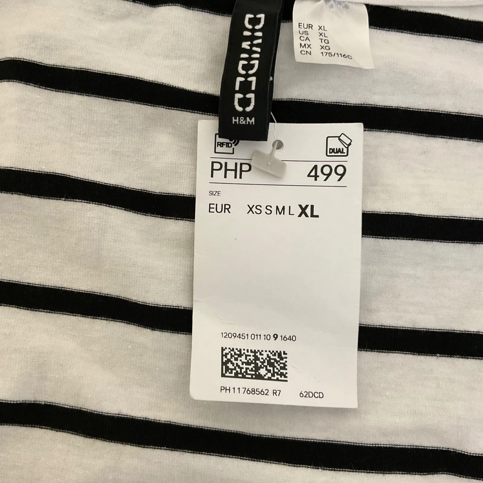 H&M Divided Black White Stripe Square Neck Cropped Long Sleeve Top Women Size XL - Image 3