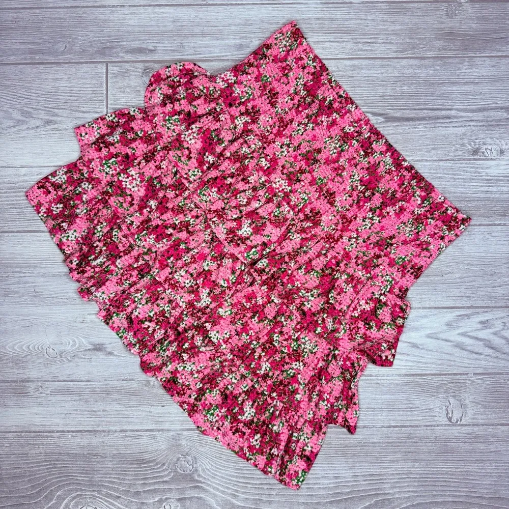 Michael Kors ruffled tiered floral pink midi skirt chiffon size large summer - Image 3