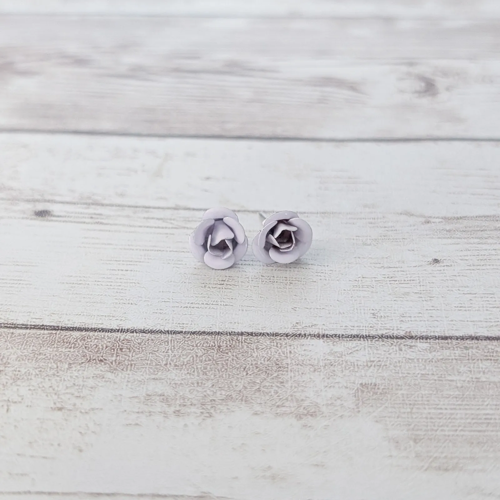 Vintage Stud Earrings Light Lilac Small Rose Purple - Image 5