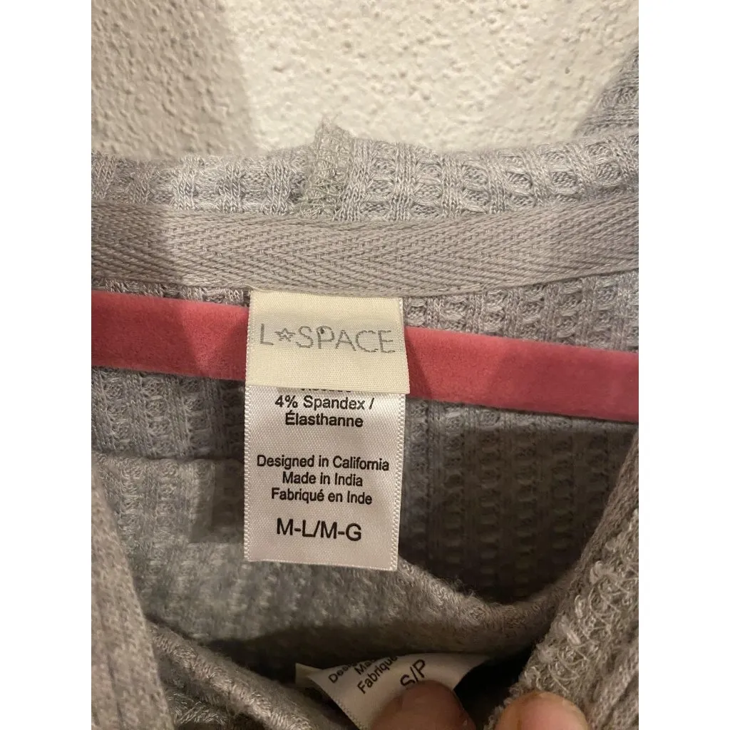 L*SPACE Lounge Set Womens Small Gray Waffle Knit Hooded Top Pants 2 Piece Outfit - Image 2