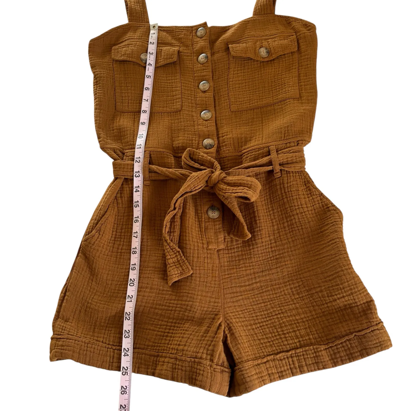 Sézane Federica Brown Short Romper Cotton Gauze Women’s Size FR 38 / US 6 - Image 4