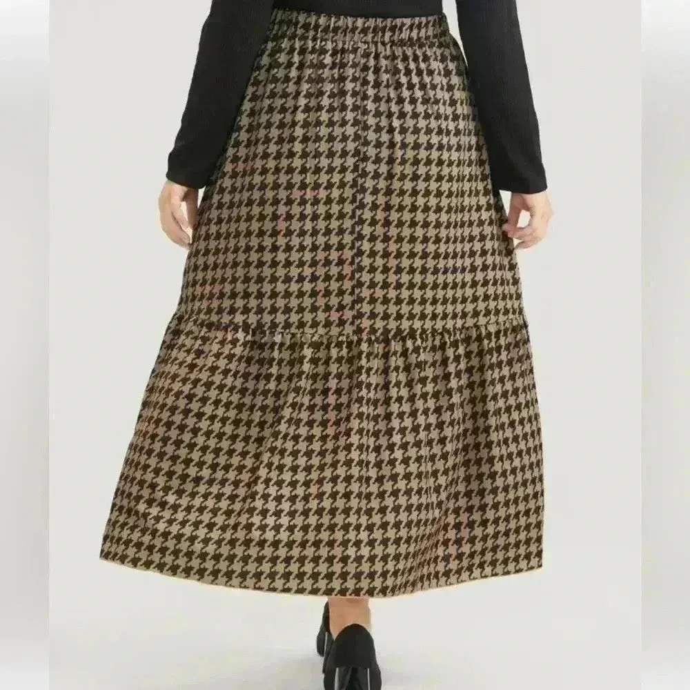 New!black&tan Houndstooth Pocket Ties Elastic Waist Skirt Womens Size 30 or 6X Black - Image 6