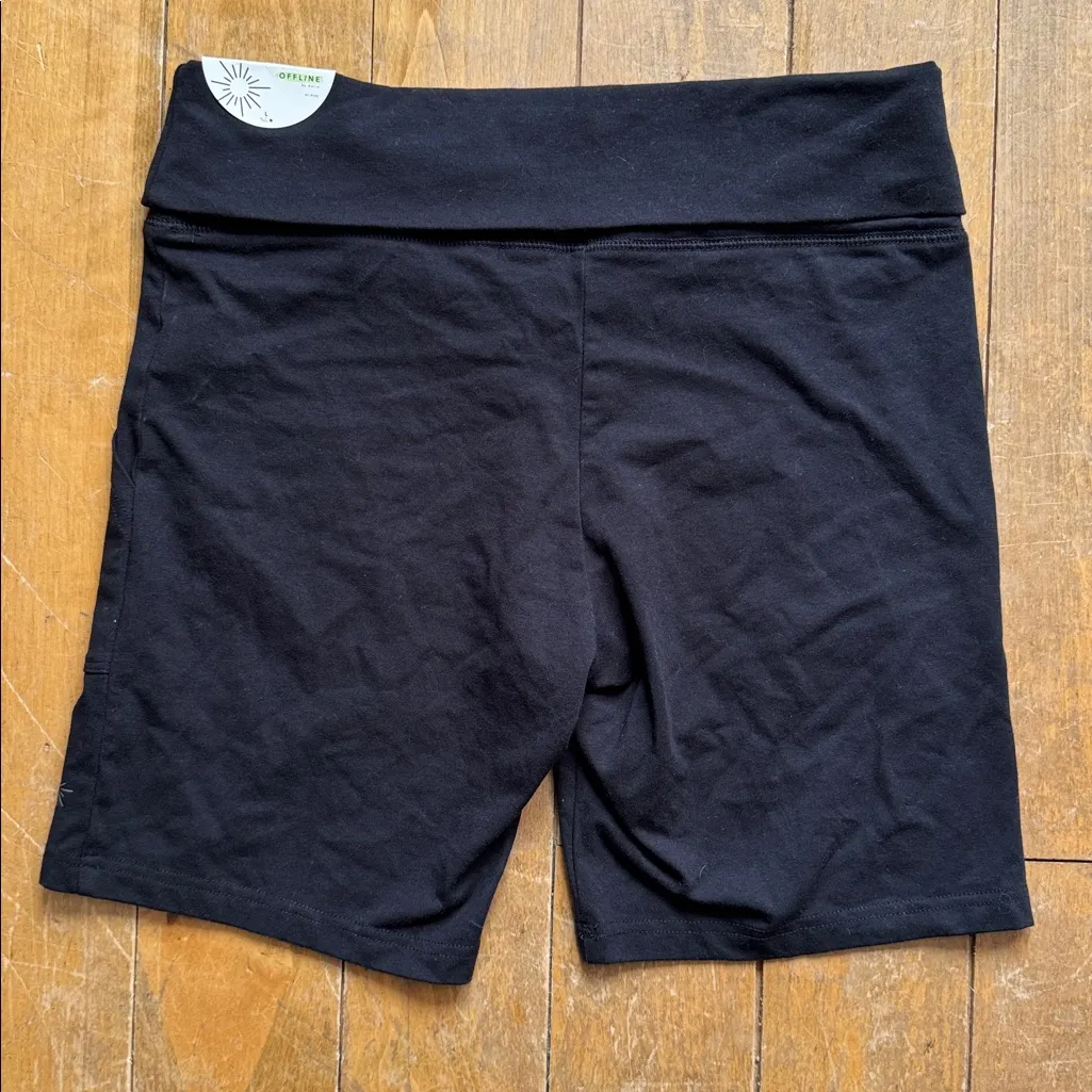 Aerie OFFLINE OG Bike Short Hi-Rise Fold Over Band 7” inseam Black Large NWT - Image 5