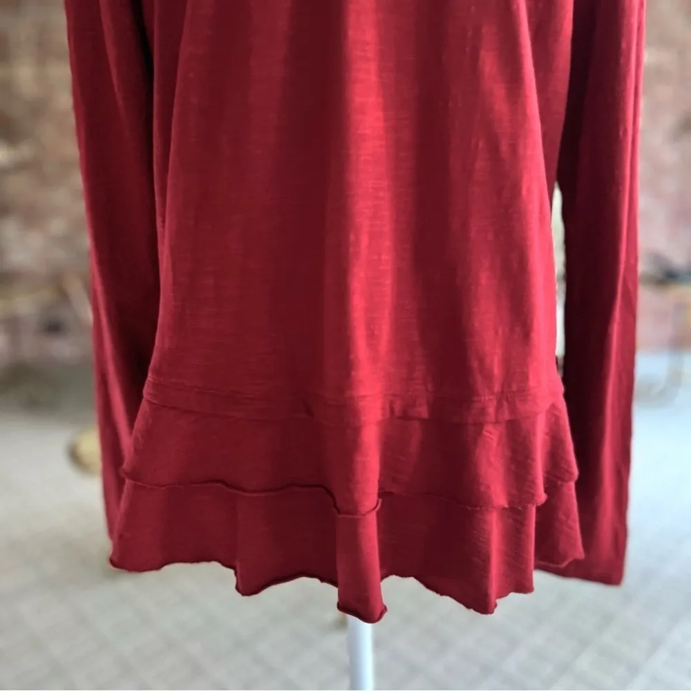 Caslon Top Ruffle Hem Long Sleeve Brick Red M Relaxed Dressy Tee Work Everyday - Image 9