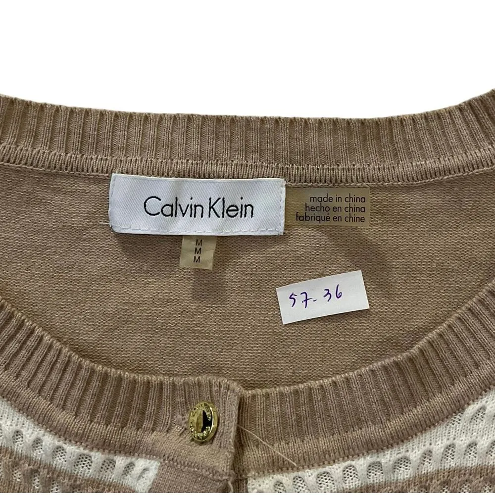 Calvin Klein Cream, Beige Knit Sweater Women Size Medium | 57-36 - Image 3