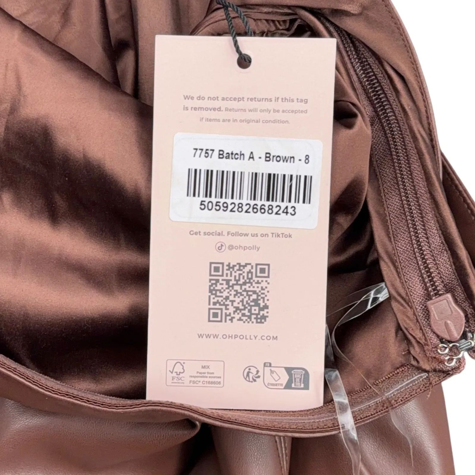 Oh Polly Brown‎ Faux Leather Strapless Maxi Dress with Slit - US 4 UK 8 - Image 5