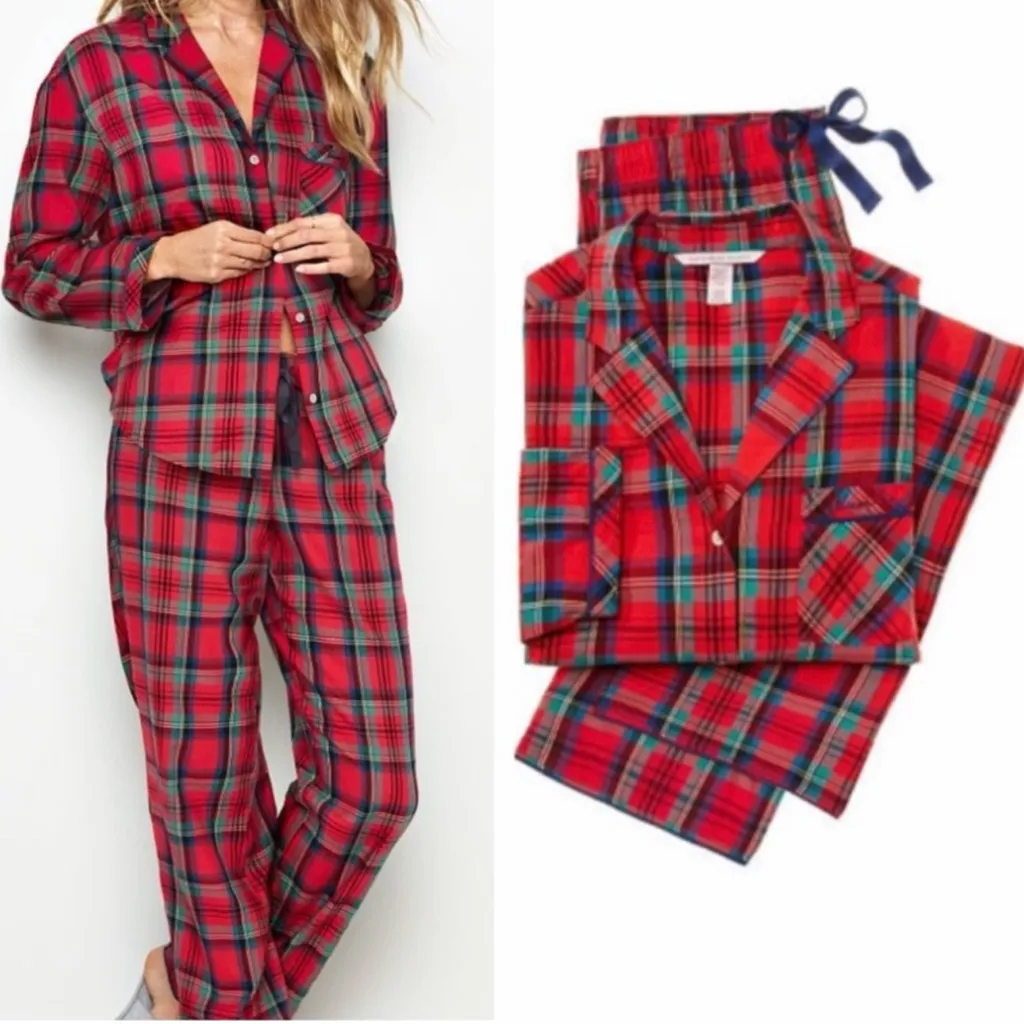 Victoria's Secret Plaid Pajama Set Red Multi Women’s Size Medium Holiday - Image 2