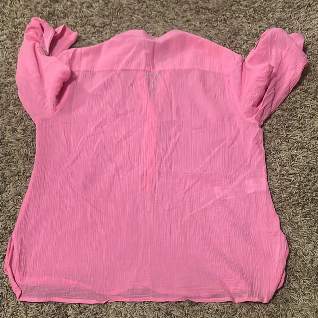 Tommy Bahama Pink Buttoned Blouse with Mandarin Collar - Image 6