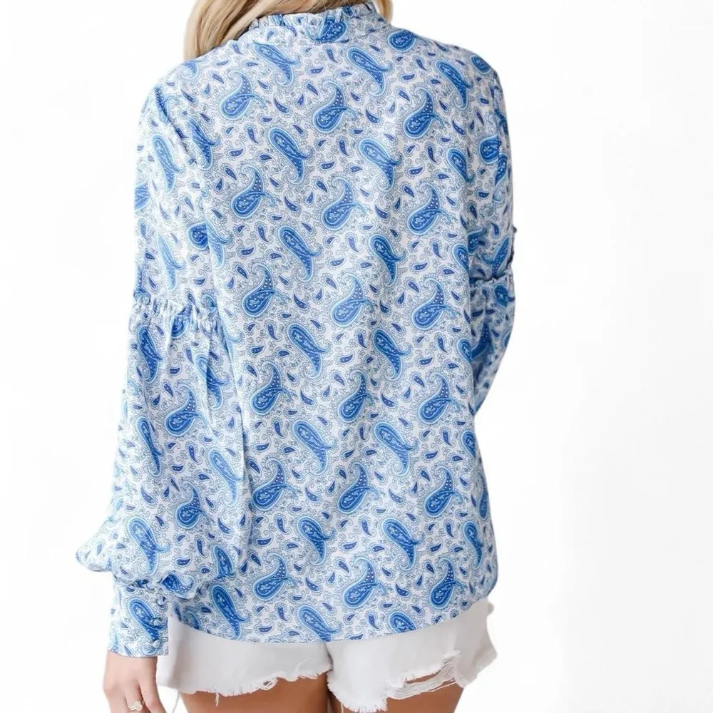 Truly Delightful Blue Paisley Blouse- Size M - Image 4