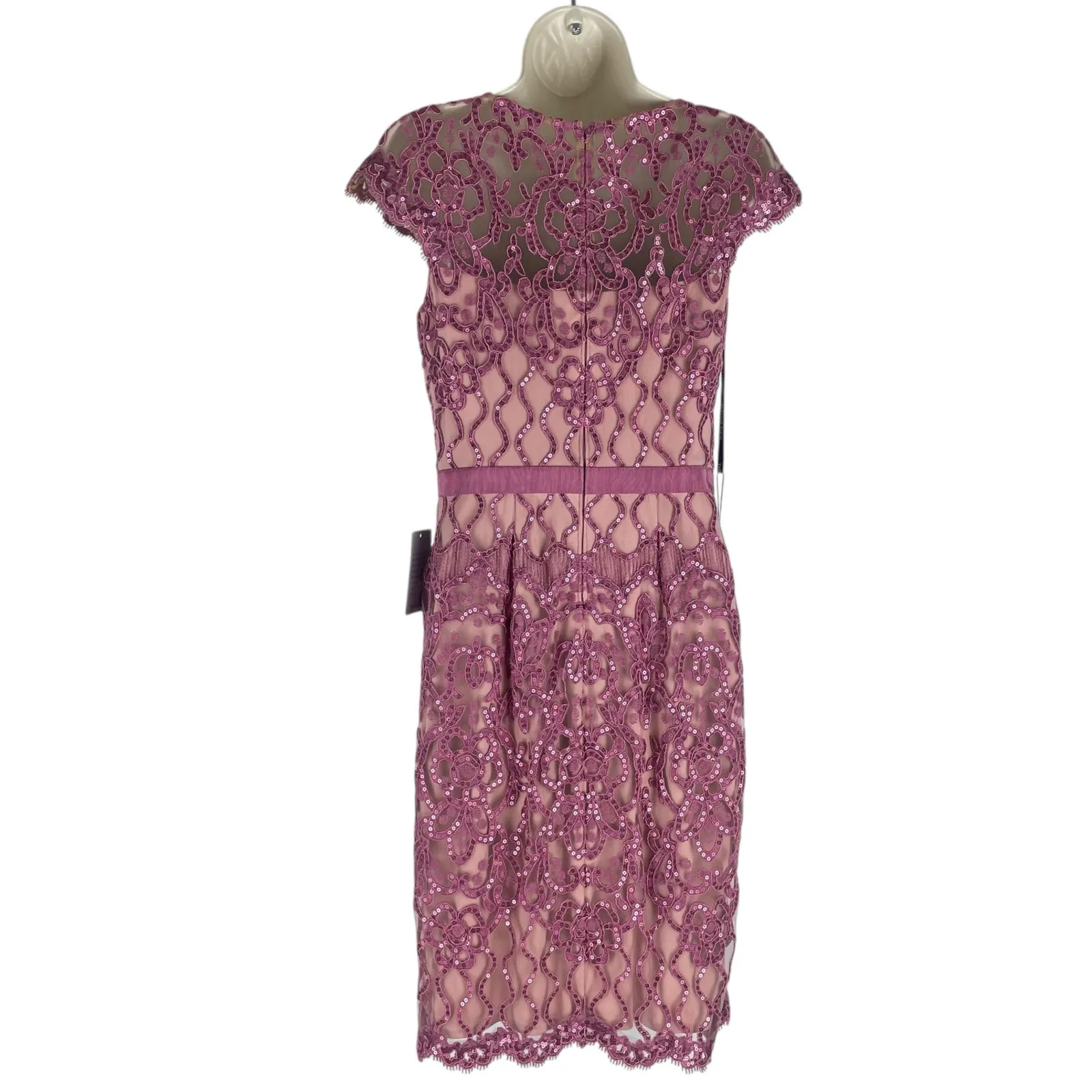Tadashi Shoji Miranda Sequin Embroidered Cocktail Dress Mauve Size 12 - Image 5