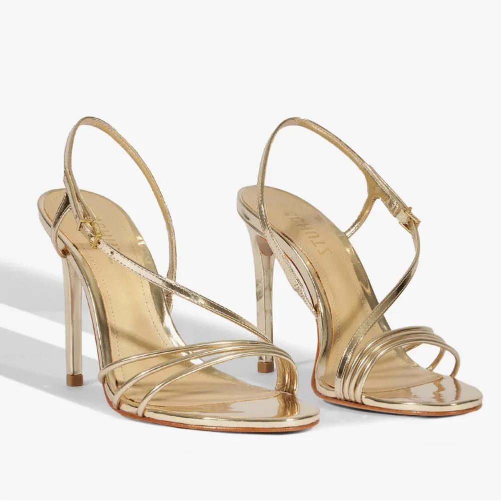 Schutz Inez Sandal Gold Size 9 Strappy High Heels Metallic Ankle Strap Dressy - Image 14