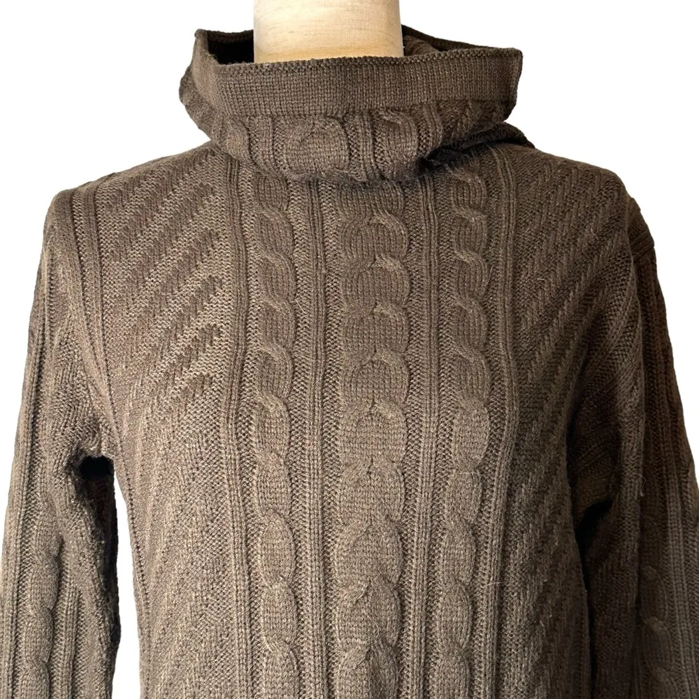 Ninovino Chocolate Brown Cable Knit Turtleneck Sweater Tunic 100% Acrylic Medium - Image 5