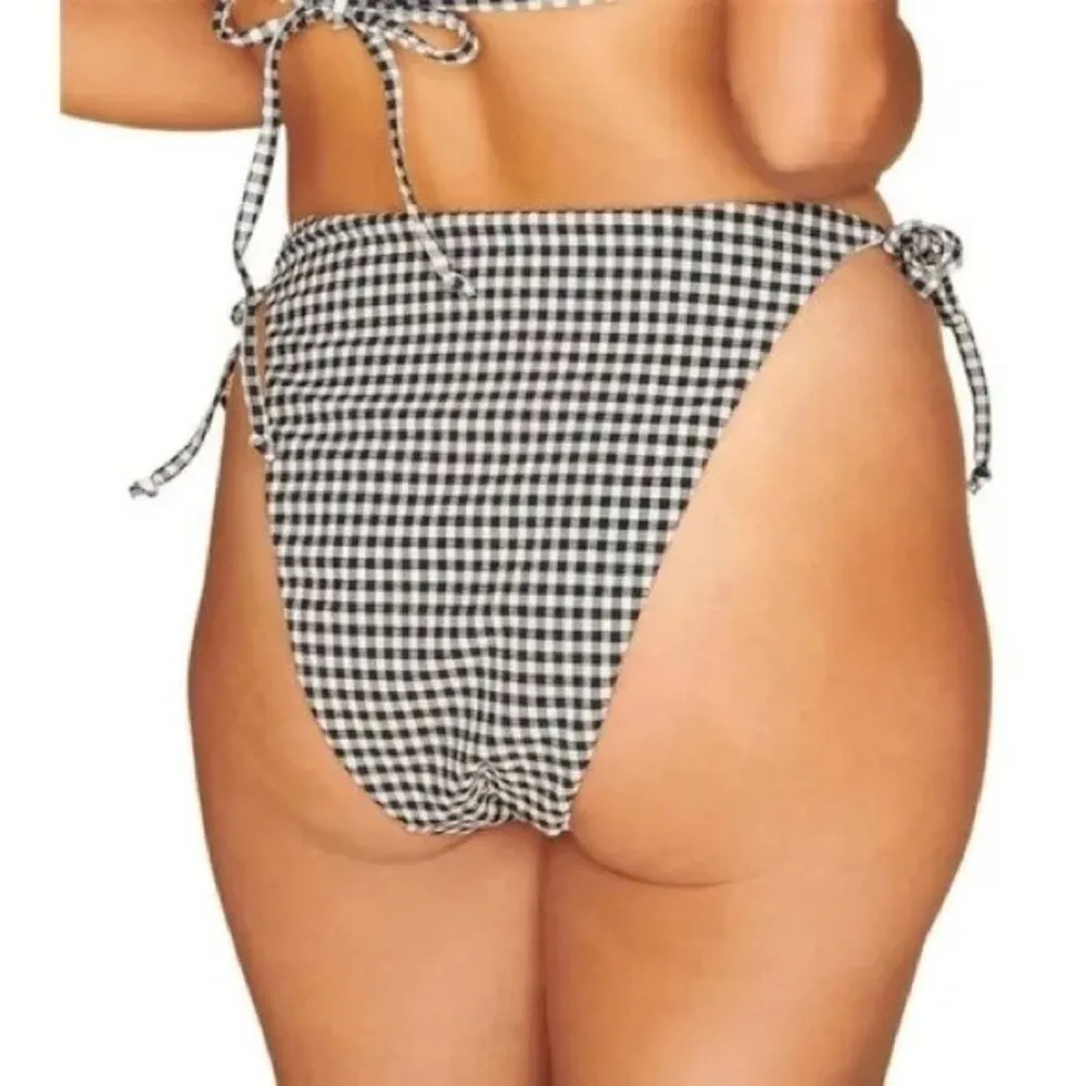 Andie Swim Black Gingham Size L String Bikini Bottom Beach Retro Pin Up Plaid - Image 7