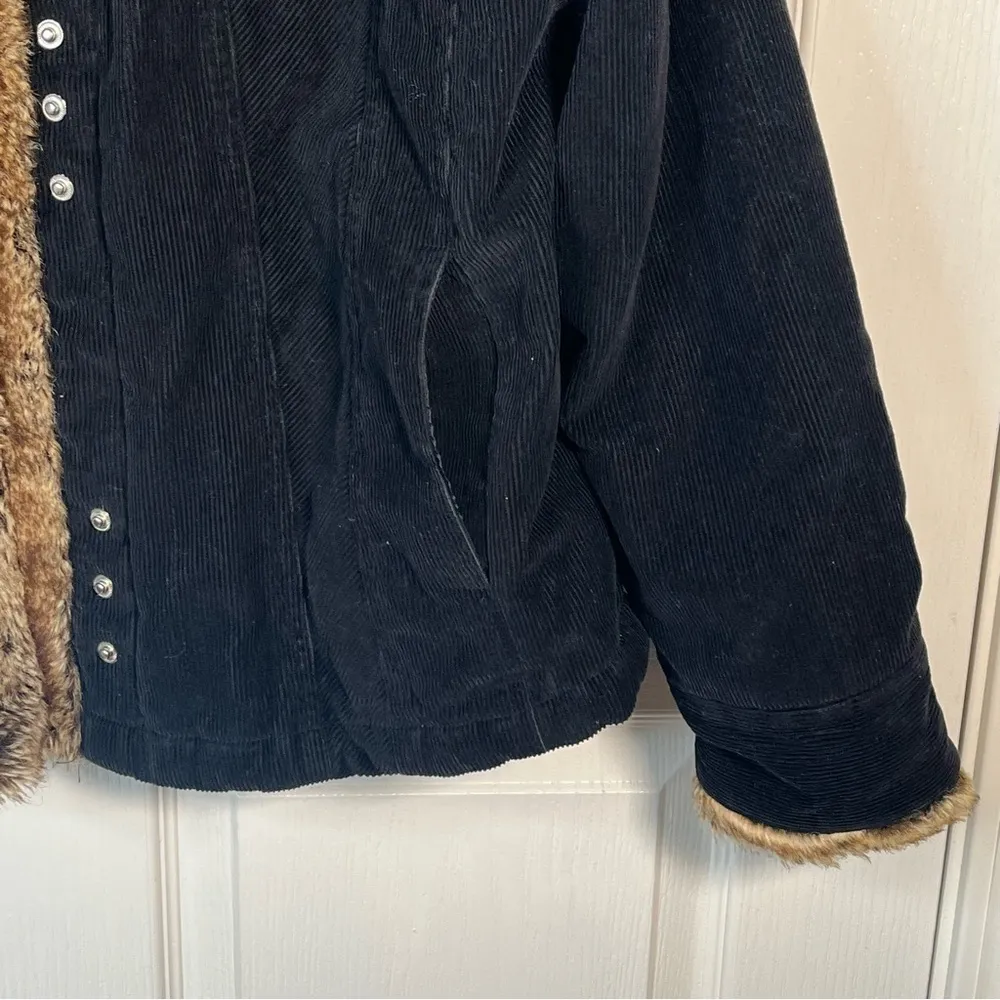 Disney World Sz XL Frontierland Western Black Corduroy Jacket Faux Fur Trim - Image 6