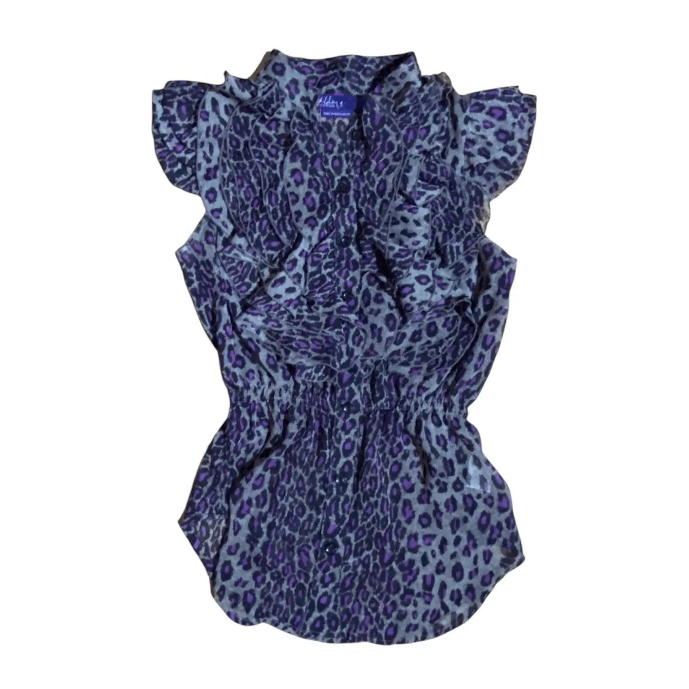 Miley Cyrus Max Azria Womens Blouse Purple Charcoal Leopard Ruffled Top XS - Image 3