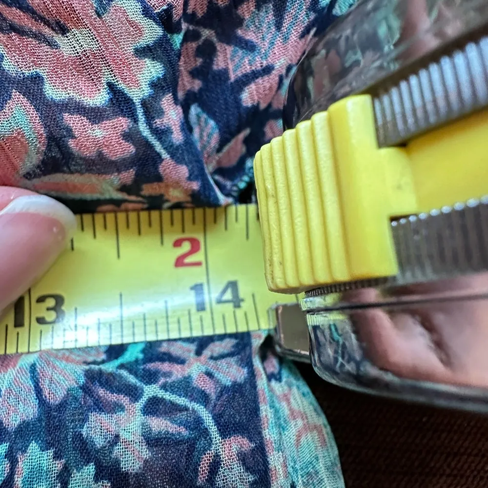 GLOBUS Green Blue Pink Cream Floral Print Sheer Sailor Collar Cap Sleeves Sz XS - Image 9