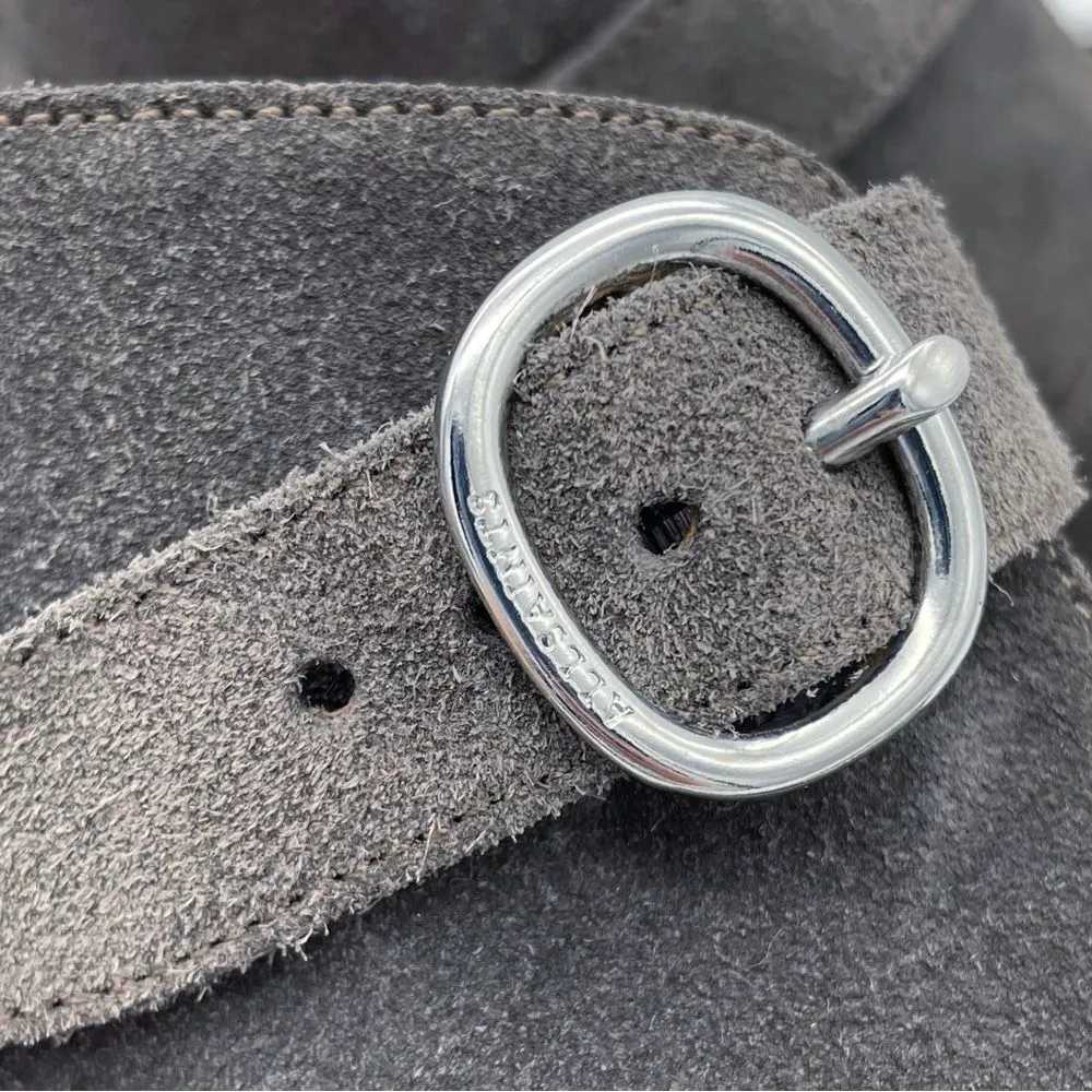 Allsaints Viv Pointed Toe Gray Suede Western Double Strap Bootie Size 40 | US 9 - Image 3