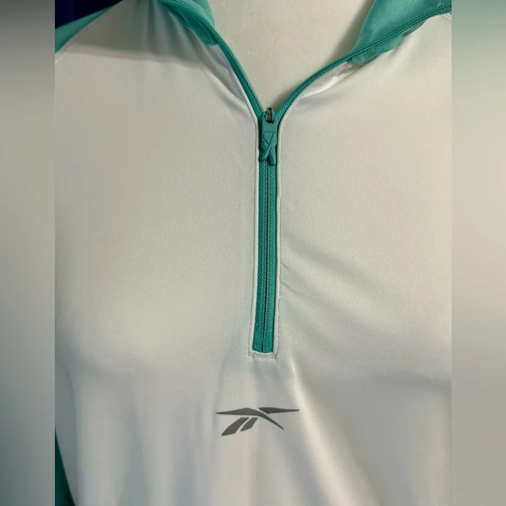 Reebok Running Carrera 1/4 Zip Speedwick L/S top White/Teal Size L NWT - Image 6