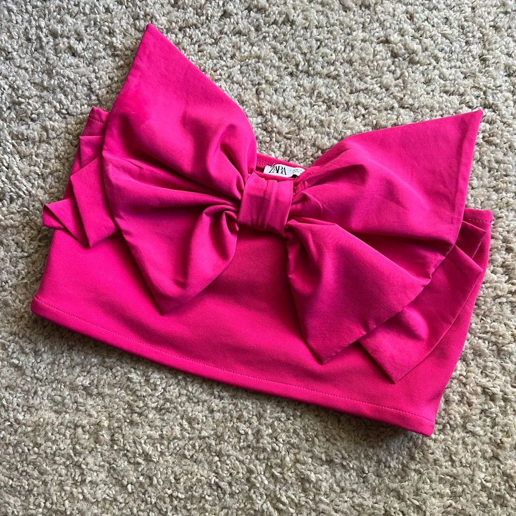 Zara Vibrant Pink Bow Bandeau Top - Image 3