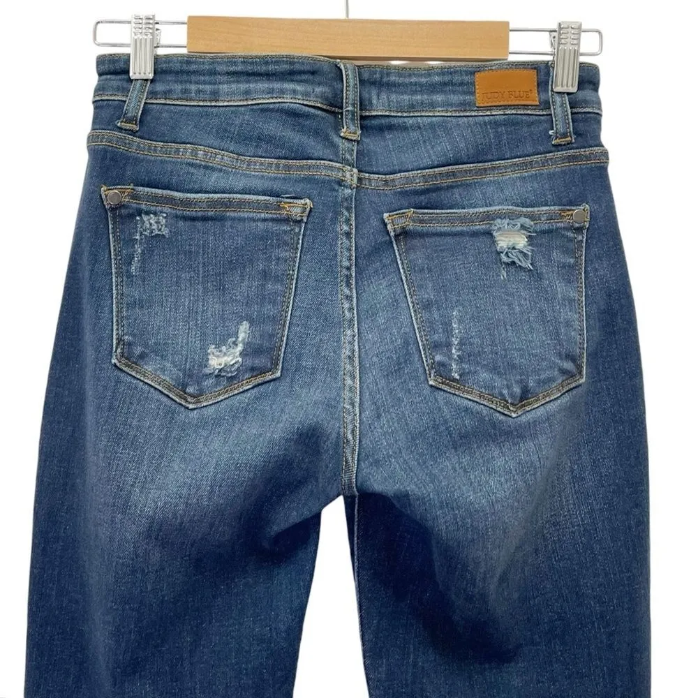 Judy Blue Slim Tapered Jeans Dark Wash Distressed Denim Straight Leg Size 26 | 2 - Image 6