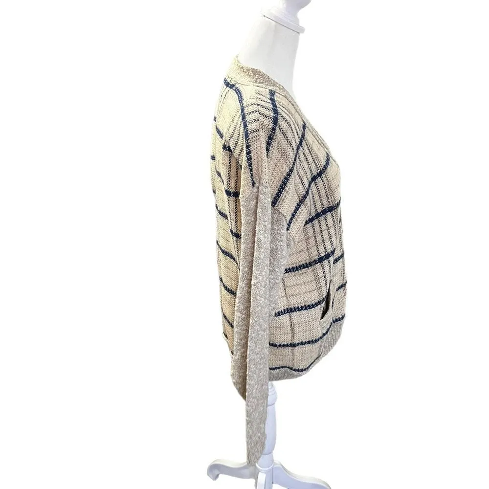 Pendleton Country Sophisticates Linen Blend Cardigan Large Beige Navy Plaid - Image 5