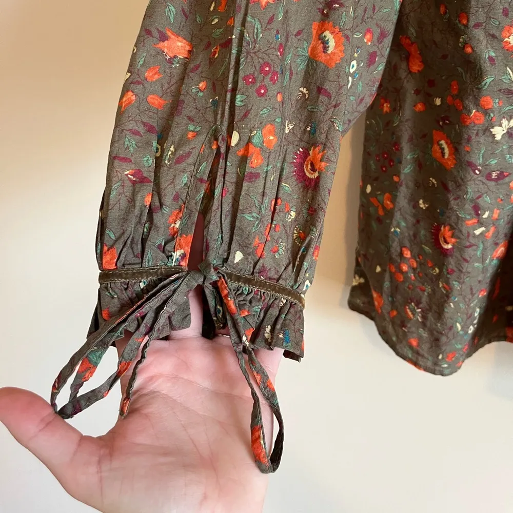 Sundance Green Floral Print Button Down Top- Size XS - Image 4