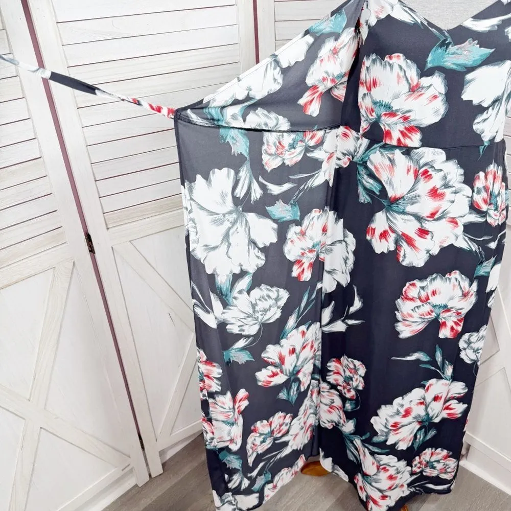 Philosophy Oversized Floral Faux Wrap Side Tie Sleeveless Maxi Slip Dress Blue 4 - Image 7