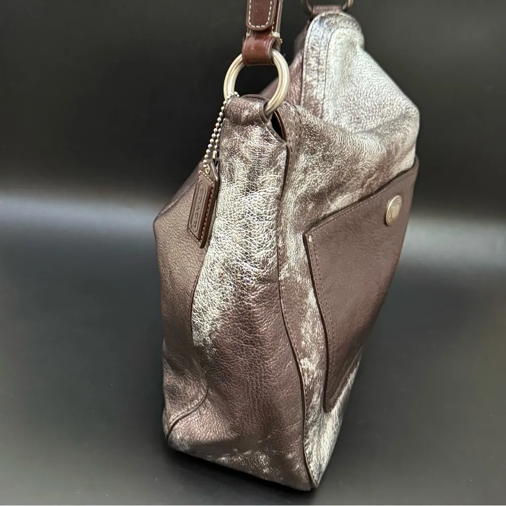 Vintage Y2K COACH 10170 Chelsea Metallic Distressed Pebbled Leather Hobo Bag - Image 5