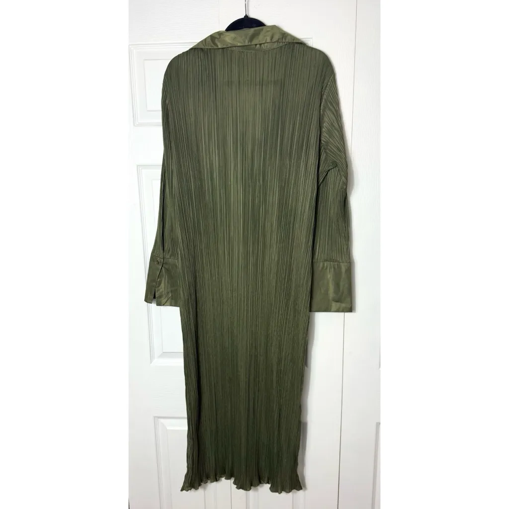 Missguided Olive Green Plissé Button Front Shirt Midi Dress Size 14 XL - Image 4
