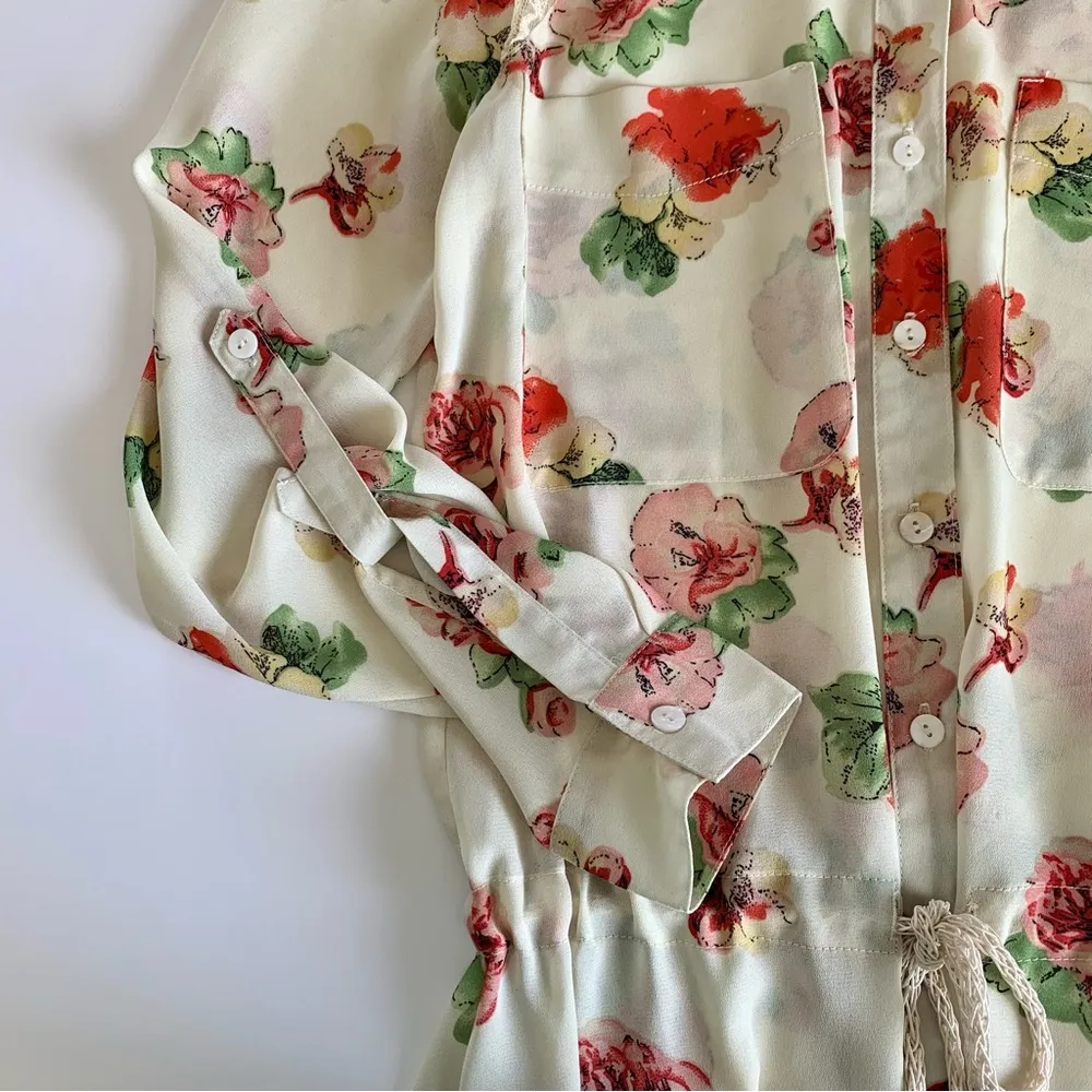 Miss Me Y2K Cream Floral Lightweight Boho Summer Tunic Blouse Top Small - Image 4