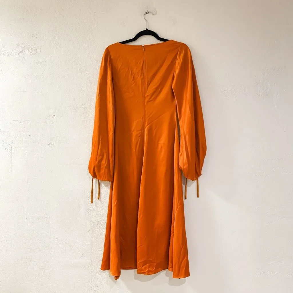 STAUD  Sofia Balloon Sleeve Midi Dress in Rust Orange Size 0 - Image 4