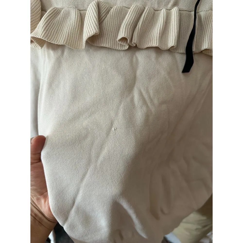 Zara Combination Knit Sweater Croquette Bow Size Medium Cream White Cottage core - Image 5